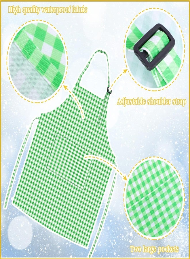 TOPWAYS Kids Apron and Chef Hat Set, Adjustable Check Child Chef Aprons with Pockets for Kids Painting Baking Cooking (Green, L) - Image 5